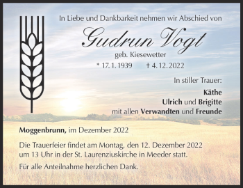 Traueranzeige von Gudrun Vogt von Neue Presse Coburg