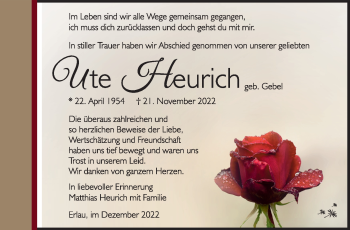 Traueranzeige von Ute Heurich von Südthüringer Presse