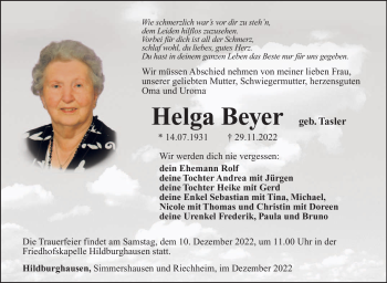 Traueranzeige von Helga Beyer von Südthüringer Presse