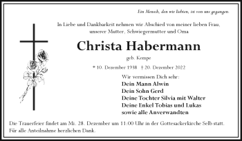 Traueranzeige von Christa Habermann von Frankenpost