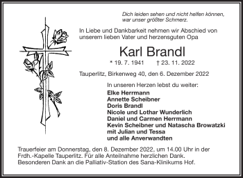 Traueranzeige von Karl Brandl von Frankenpost