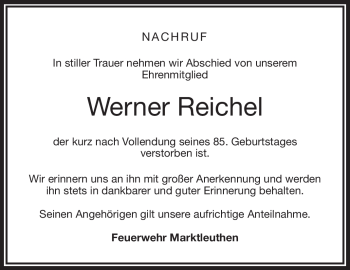 Traueranzeige von Werner Reichel von Frankenpost