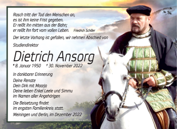 Traueranzeige von Dietrich Ansorg von Südthüringer Presse