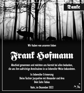 Traueranzeige von Frank Hofmann von Südthüringer Presse