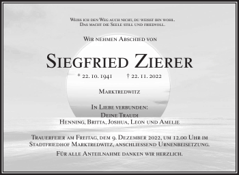 Traueranzeige von Siegfried Zierer von Frankenpost