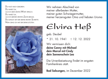 Traueranzeige von Elvira Heß von Südthüringer Presse