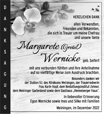 Traueranzeige von Margarete Wernicke von Südthüringer Presse