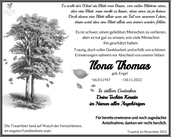 Traueranzeige von Ilona Thomas von Südthüringer Presse