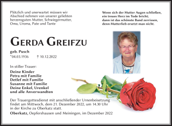 Traueranzeige von Gerda Greifzu von Südthüringer Presse