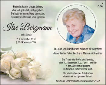 Traueranzeige von Ilse Bergmann von Südthüringer Presse