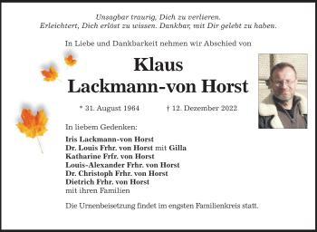 Traueranzeige von Klaus Lackmann-von Horst von Neue Presse Coburg