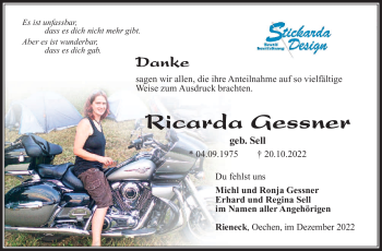 Traueranzeige von Ricarda Gessner von Südthüringer Presse