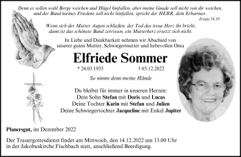 Traueranzeige von Elfriede Sommer von Neue Presse Coburg