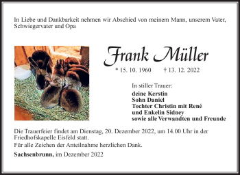 Traueranzeige von Frank Müller von Südthüringer Presse