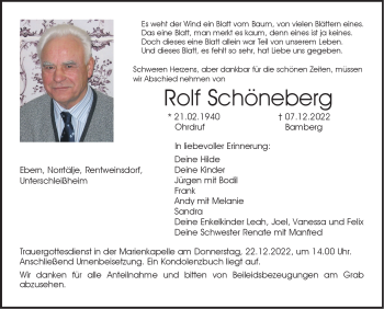 Traueranzeige von Rolf Schöneberg von Neue Presse Coburg