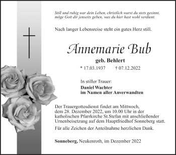 Traueranzeige von Annemarie Bub von Südthüringer Presse