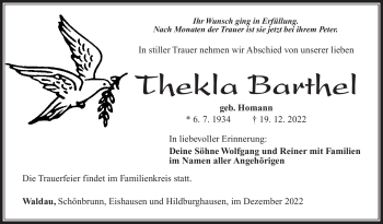 Traueranzeige von Thekla Barthel von Südthüringer Presse