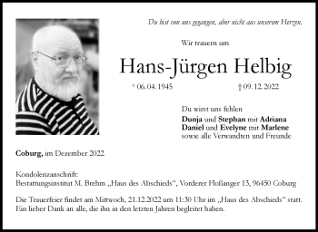 Traueranzeige von Hans-Jürgen Helbig von Neue Presse Coburg