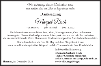 Traueranzeige von Margot Risch von Südthüringer Presse