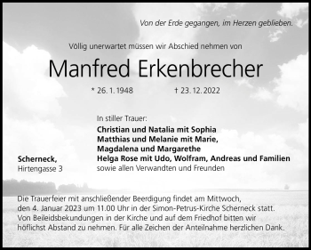 Traueranzeige von Manfred Erkenbrecher von Neue Presse Coburg