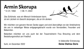 Traueranzeige von Armin Skorupa von Südthüringer Presse