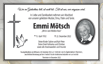 Traueranzeige von Emmi Mötsch von Frankenpost