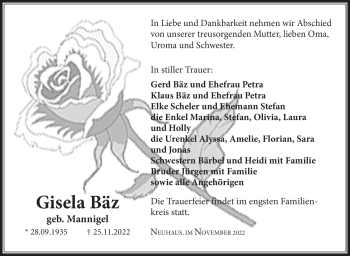 Traueranzeige von Gisela Bäz von Südthüringer Presse