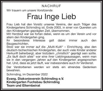 Traueranzeige von Inge Lieb von Frankenpost