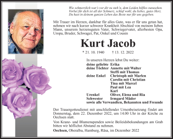 Traueranzeige von Kurt Jacob von Südthüringer Presse