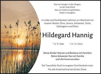 Traueranzeige von Hildegrad Hannig von Frankenpost