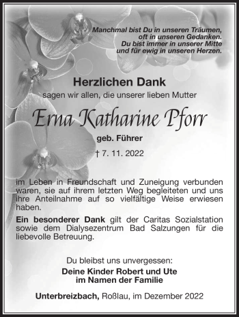 Traueranzeige von Erna Pforr von Südthüringer Presse