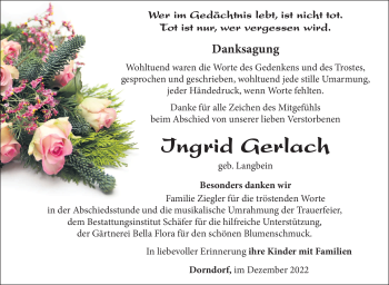 Traueranzeige von Ingrid Gerlach von Südthüringer Presse