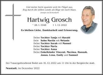 Traueranzeige von Hartwig Grosch von Neue Presse Coburg