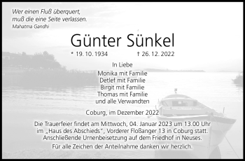 Traueranzeige von Günter Sünkel von Neue Presse Coburg