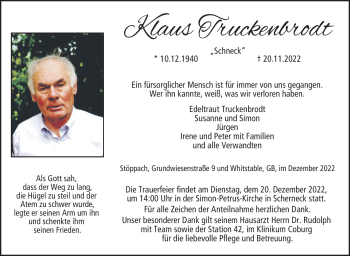 Traueranzeige von Klaus Truckenbrodt von Neue Presse Coburg
