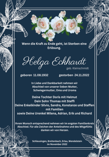 Traueranzeige von Helga Eckhardt von Südthüringer Presse