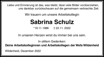 Traueranzeige von Sabrina Schulz von Neue Presse Coburg