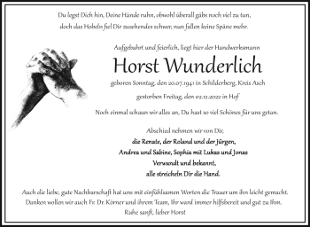 Traueranzeige von Horst Wunderlich von Frankenpost
