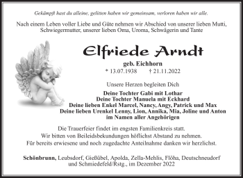Traueranzeige von Elfriede Arndt von Südthüringer Presse