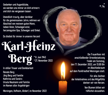 Traueranzeige von Karl-Heinz Berg von Südthüringer Presse