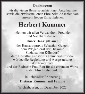 Traueranzeige von Herbert Kummer von Südthüringer Presse