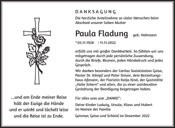 Traueranzeige von Paula Fladung von Südthüringer Presse