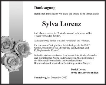 Traueranzeige von Sylva Lorenz von Südthüringer Presse