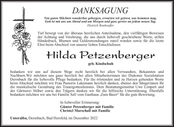 Traueranzeige von Hilda Petzenberger von Südthüringer Presse