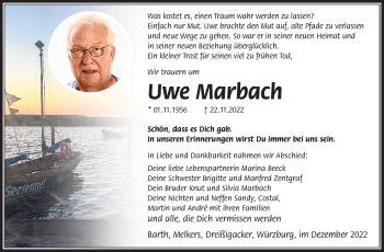 Traueranzeige von Uwe Marbach von Südthüringer Presse