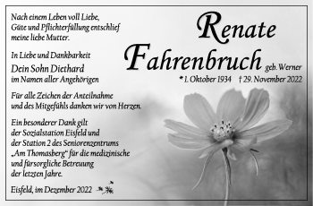 Traueranzeige von Renate Fahrenbruch von Südthüringer Presse
