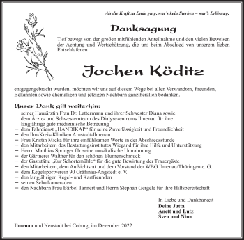 Traueranzeige von Jochen Köditz von Südthüringer Presse