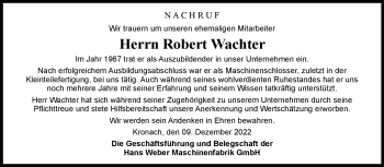 Traueranzeige von Robert Wachter von Neue Presse Coburg
