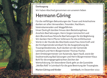 Traueranzeige von Hermann Göring von Südthüringer Presse