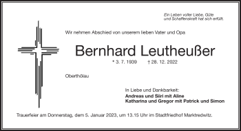 Traueranzeige von Bernhard Leutheußer von Frankenpost